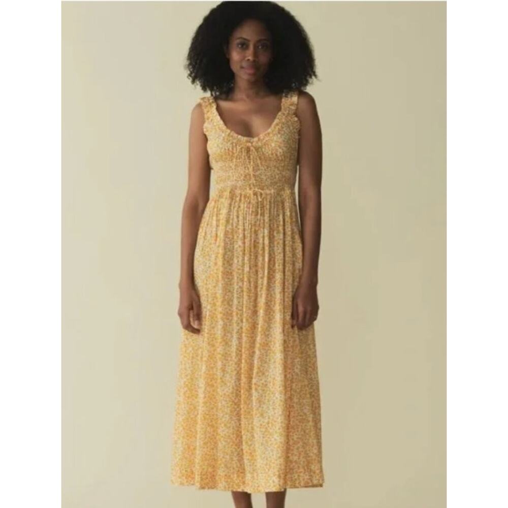 Doen Yellow Floral Midi Dress